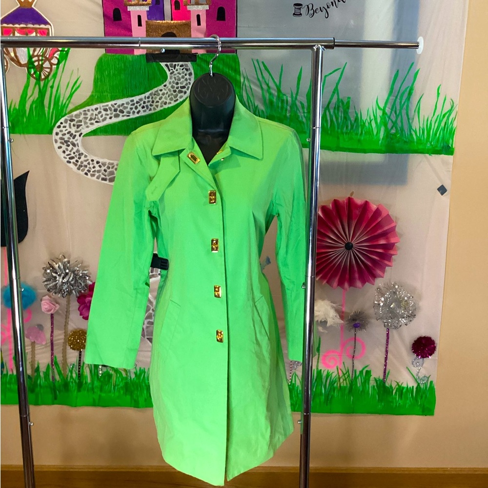 LAUREN RALPH LAUREN PARROT LIME GREEN TRENCH COAT SZ. PS